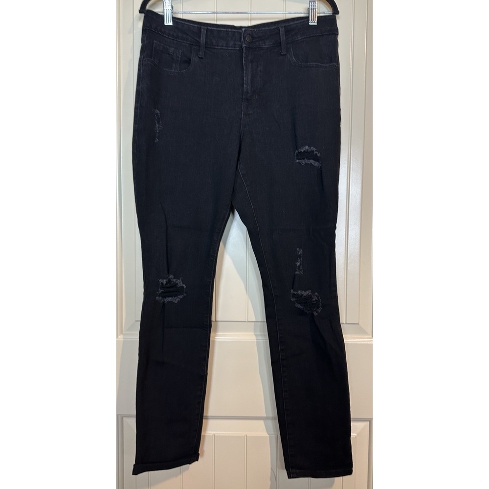 Old Navy Pop Icon Skinny Mid-Rise Women's Black Jeans Size 12 distressed GUC